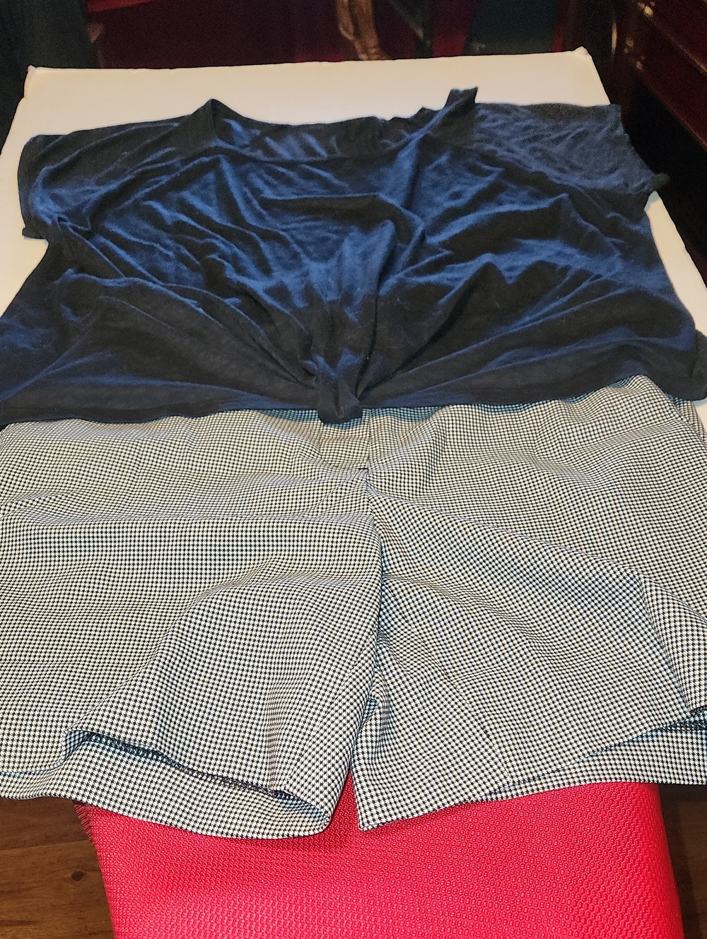 Black and White Check Flat Front Shorts Black T Shirt